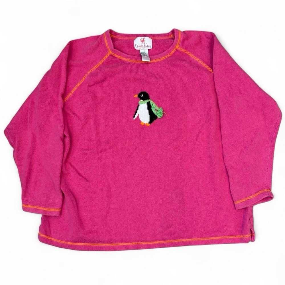 Vintage Quacker Factory Pink Penguin Knit Sweatshirt Women's Size 2X Cottage Y2K